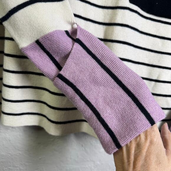 ANTHROPOLOGIE Sweater Medium Faye Striped Block Design Boat Neck Sleeve Cuffs - Picture 7 of 13